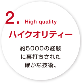 ハイクオリティー　約5000の経験に裏打ちされた確かな技術。