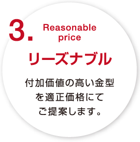 ローコスト　国内外にある提携工場と連携してコストダウンを図ります。